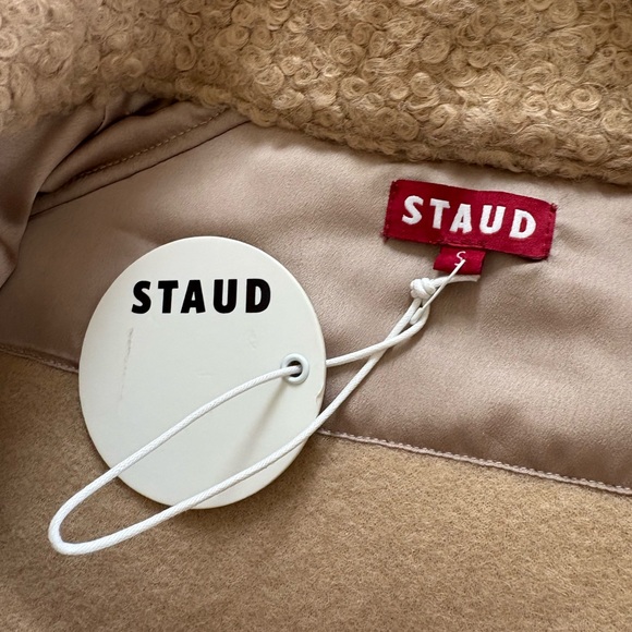 STAUD | Scrabble Boucle Leather Trimmed Coat Oversized Doe Tan - Picture 5 of 6